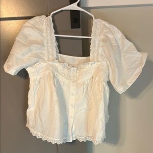 Elegant White Lace Trimmed Women's Top